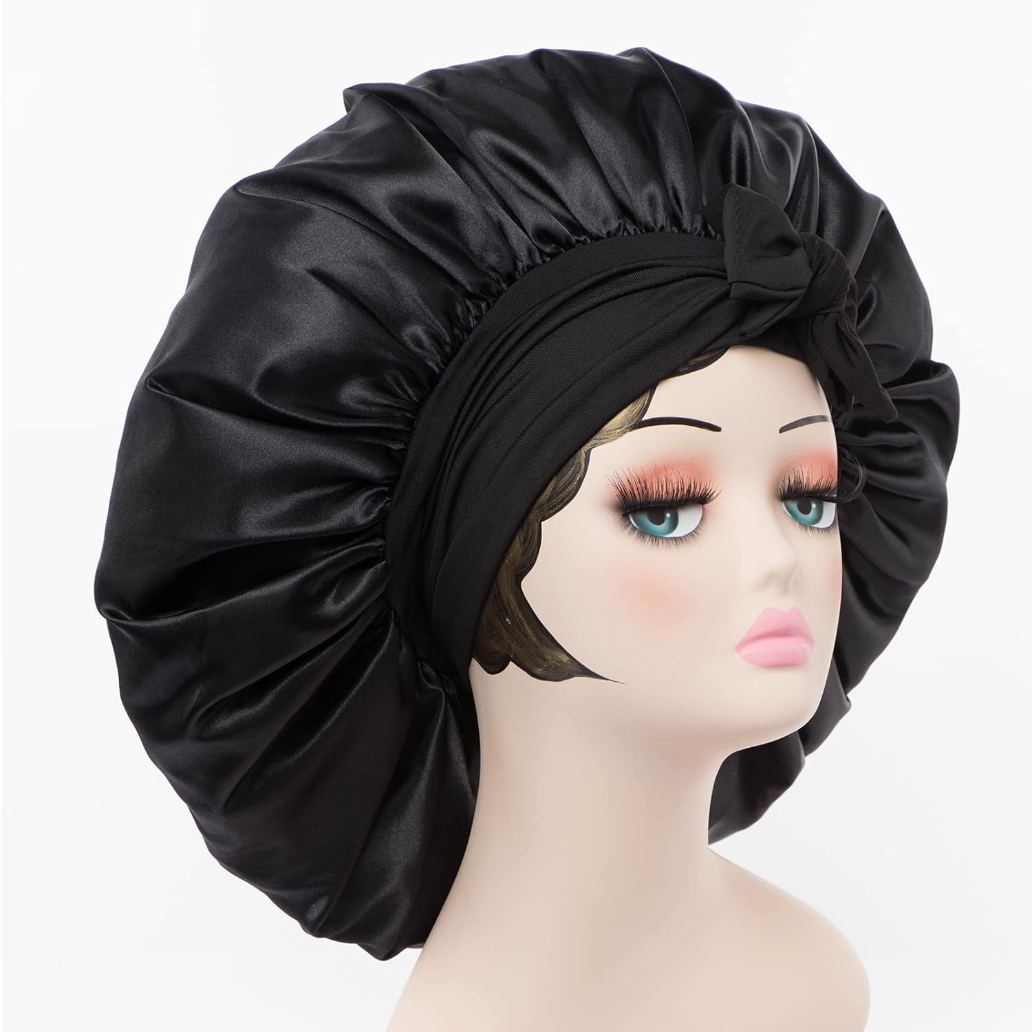 Buy now Satin Bonnet Silk for Hair Sleeping: Women Tie Bonnets Adjustable Night Cap Jumbo Size Comfortable Wide Band for Braids Curly Long Hair (Black) at indiglob india