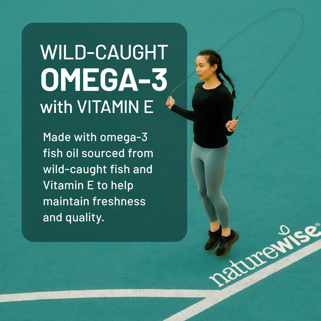 NatureWise Extra-Strength Omega 3 Fish Oil Supplement - 1000mg per Serving - 600 EPA & 400 DHA and Vitamin E - Sustainably Sourced Fish Oil - Lemon Flavor - 60 Softgels[1-Month Supply]