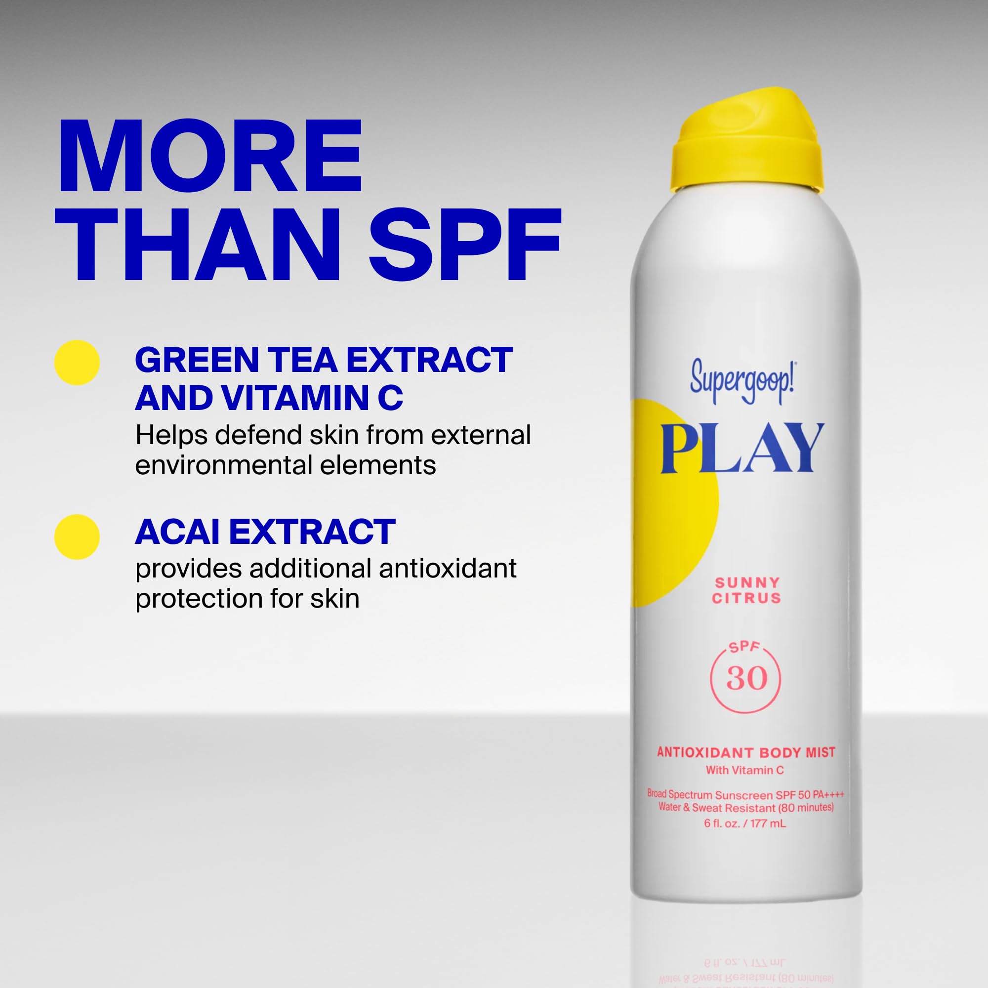 Supergoop! PLAY Antioxidant Body Mist Vitamin C -SPF 50 PA++++ Broad Spectrum Sunscreen - Body Spray - Great for Active Days