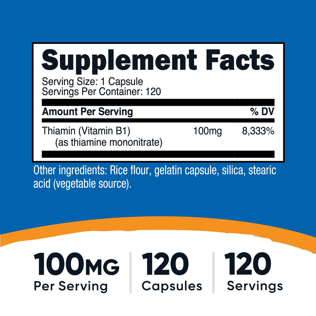 Nutricost Vitamin B1 (Thiamine) 100mg, 120 Capsules, Gluten Free | GMO-Free