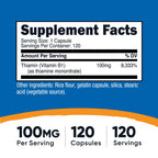 Nutricost Vitamin B1 (Thiamine) 100mg, 120 Capsules, Gluten Free | GMO-Free