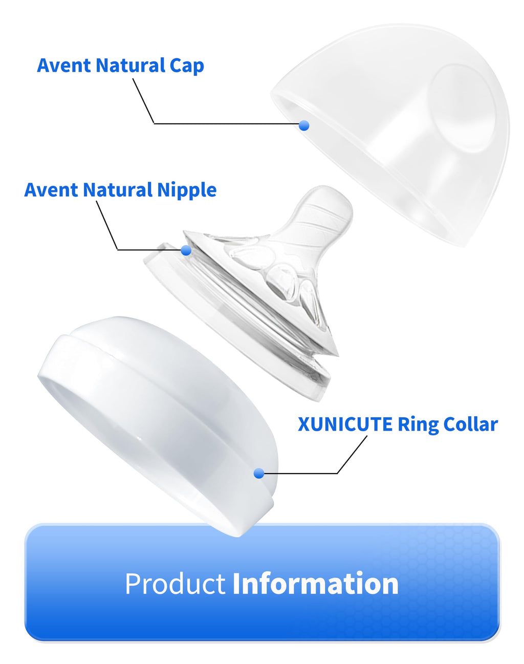 Replacement Baby Bottle Nipple Ring Collars for Philips Avent Natural & Glass Natural Baby Bottles, Not for Avent Anti-Colic Bottles, BPA Free Bottle Screw Rings Collar for Avent, 6 Pack