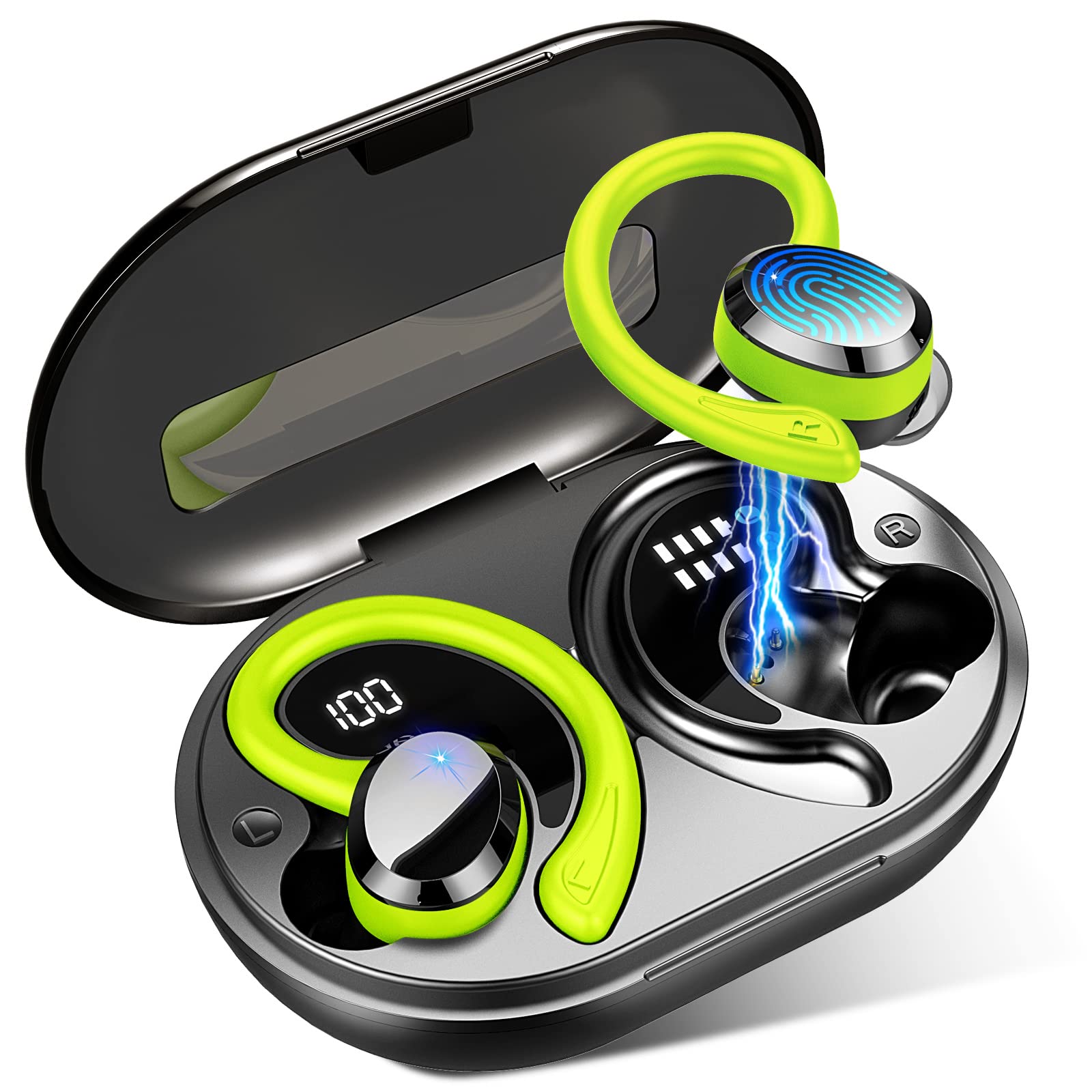 Buy now Ltinist Wireless Earbud, Bluetooth 5.3 Headphones Pure Bass Sound with Earhooks, 75H Battery Over Ear Headphones with Dual-LED Display, IP7 Waterproof Earphones Built-in Microphone for Running Sports at indiglob india