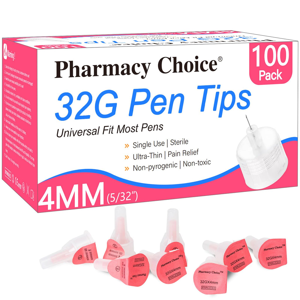 Pen Tips 32G x 4mm(5/32") Universal Fit, Sterile，Ultra-Thin Wall Technology. Comfortable and Precise，100 Count