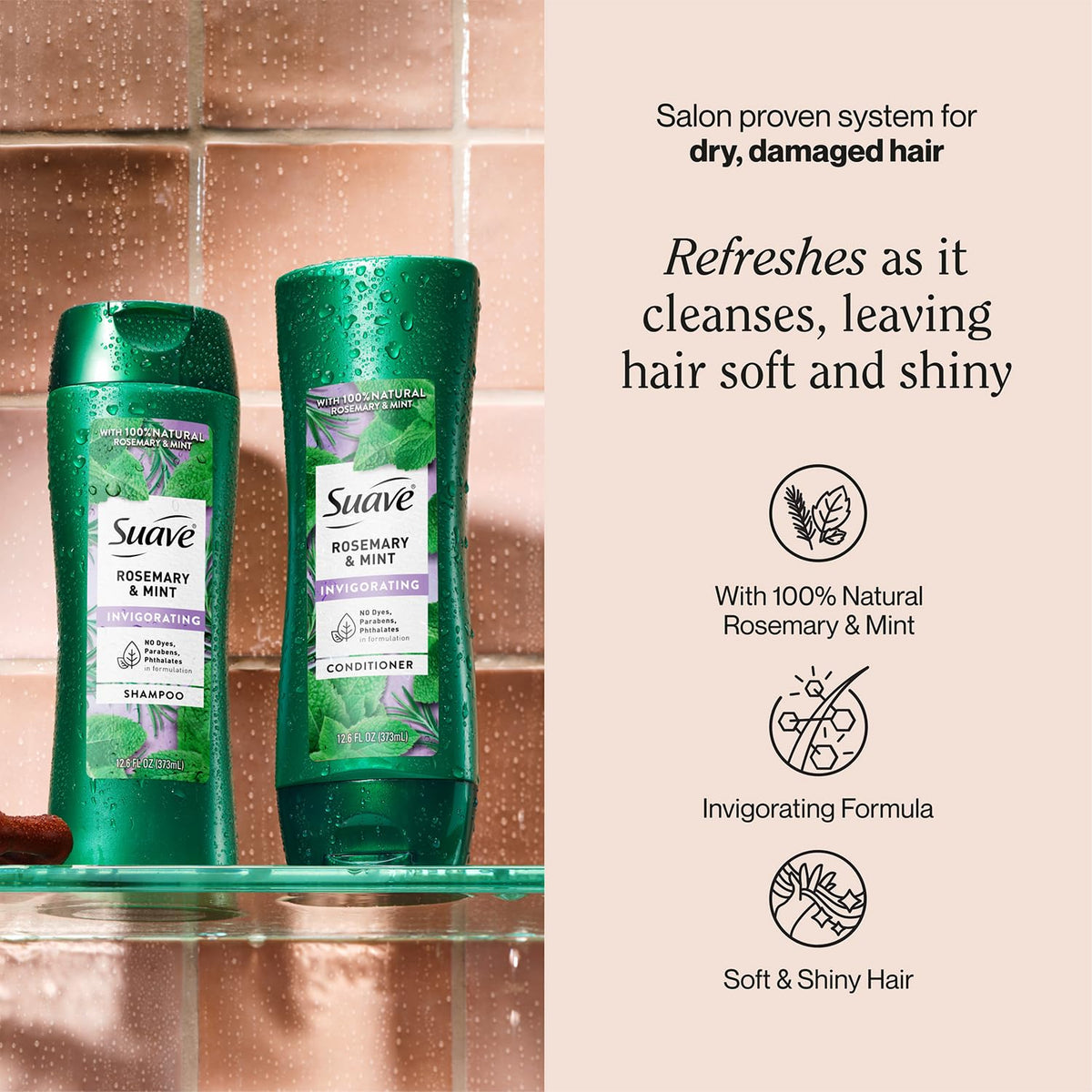 Suave Rosemary & Mint Shampoo and Conditioner Set, 12.6 Oz Ea