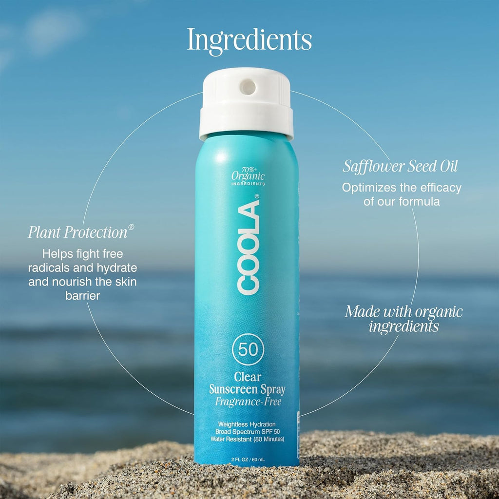 COOLA Organic Sunscreen SPF 50 Sunblock Spray, Dermatologist Tested Skin Care for Daily Protection, Vegan and Gluten Free, Fragrance Free