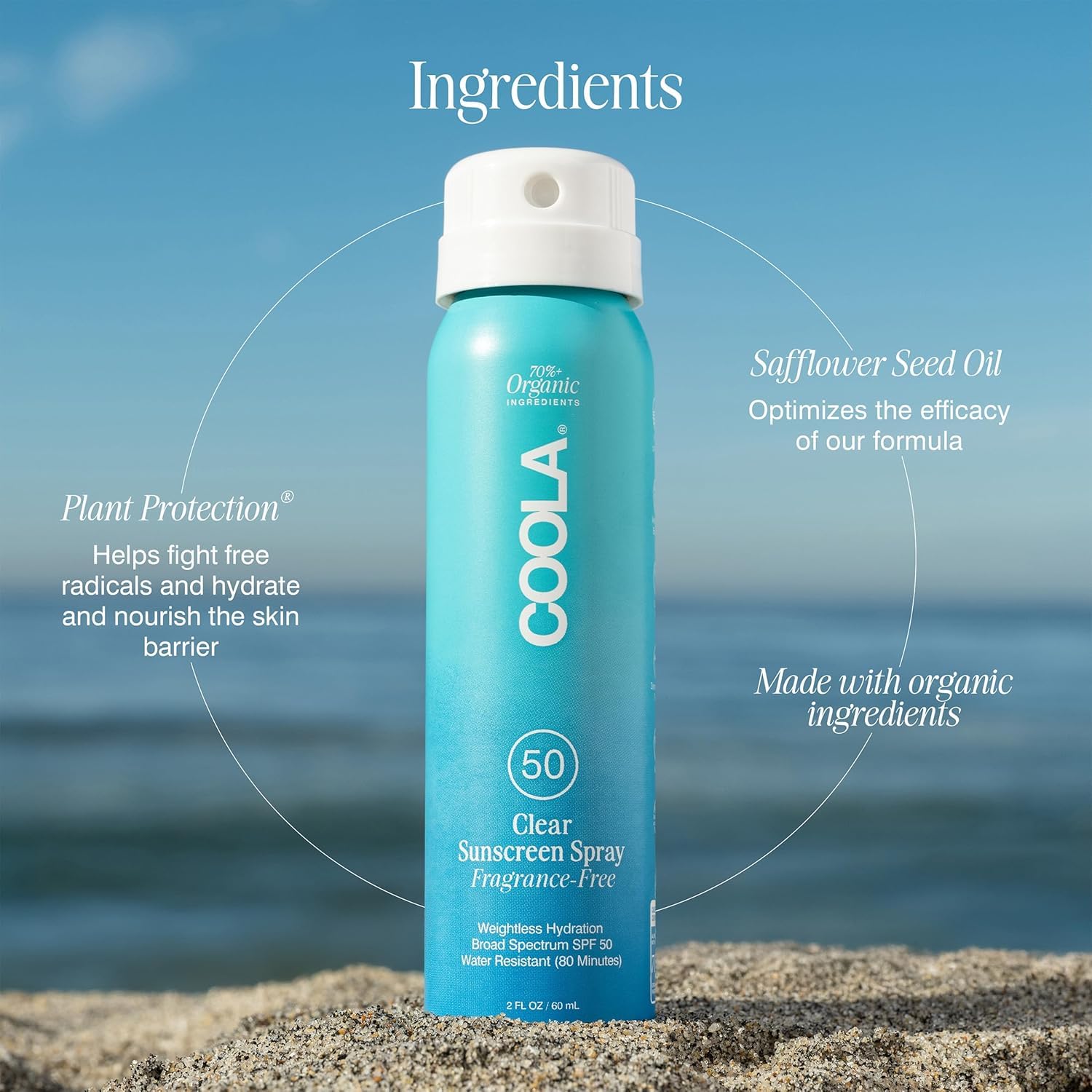 COOLA Organic Sunscreen SPF 50 Sunblock Spray, Dermatologist Tested Skin Care for Daily Protection, Vegan and Gluten Free, Fragrance Free