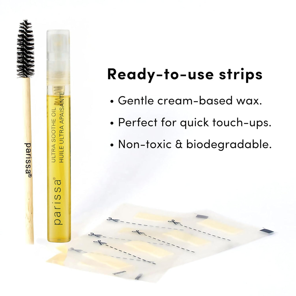 Buy now Parissa Eyebrow Wax Strips | Biodegradable & Fragrance-Free | Ready-to-Use Hair Removal Kit for At-Home Brow Waxing, Gentle on Sensitive Skin with Post-Wax Ultra Soothe Oil | 32 Strips (16 x 2) at indiglob india