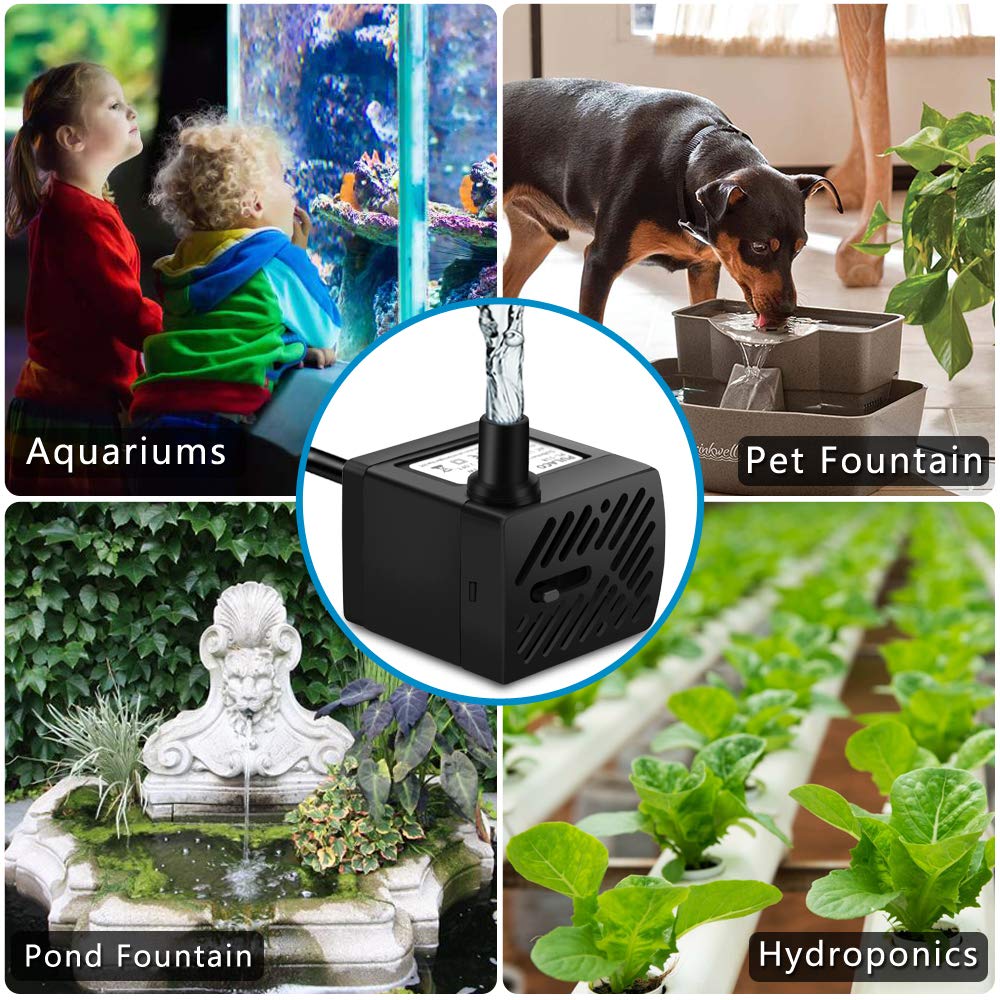 PULACO 50GPH 2Pcs Mini Fountain Pump with 3.3 ft Tubing