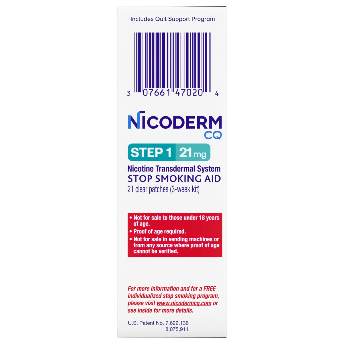 NicoDerm CQ Step 1 21mg, 21 Clear Patches