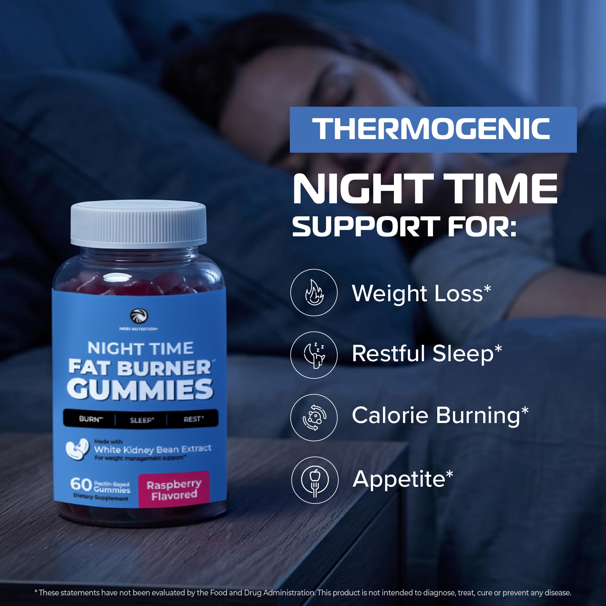 Night Time Fat Burner Gummies, Sleep Support and Weight Loss Supplement | Slimming Hunger Suppressant & Metabolism Booster, Shred Belly Fat While You Sleep, 60 Nighttime Diet Gummies for Women & Men