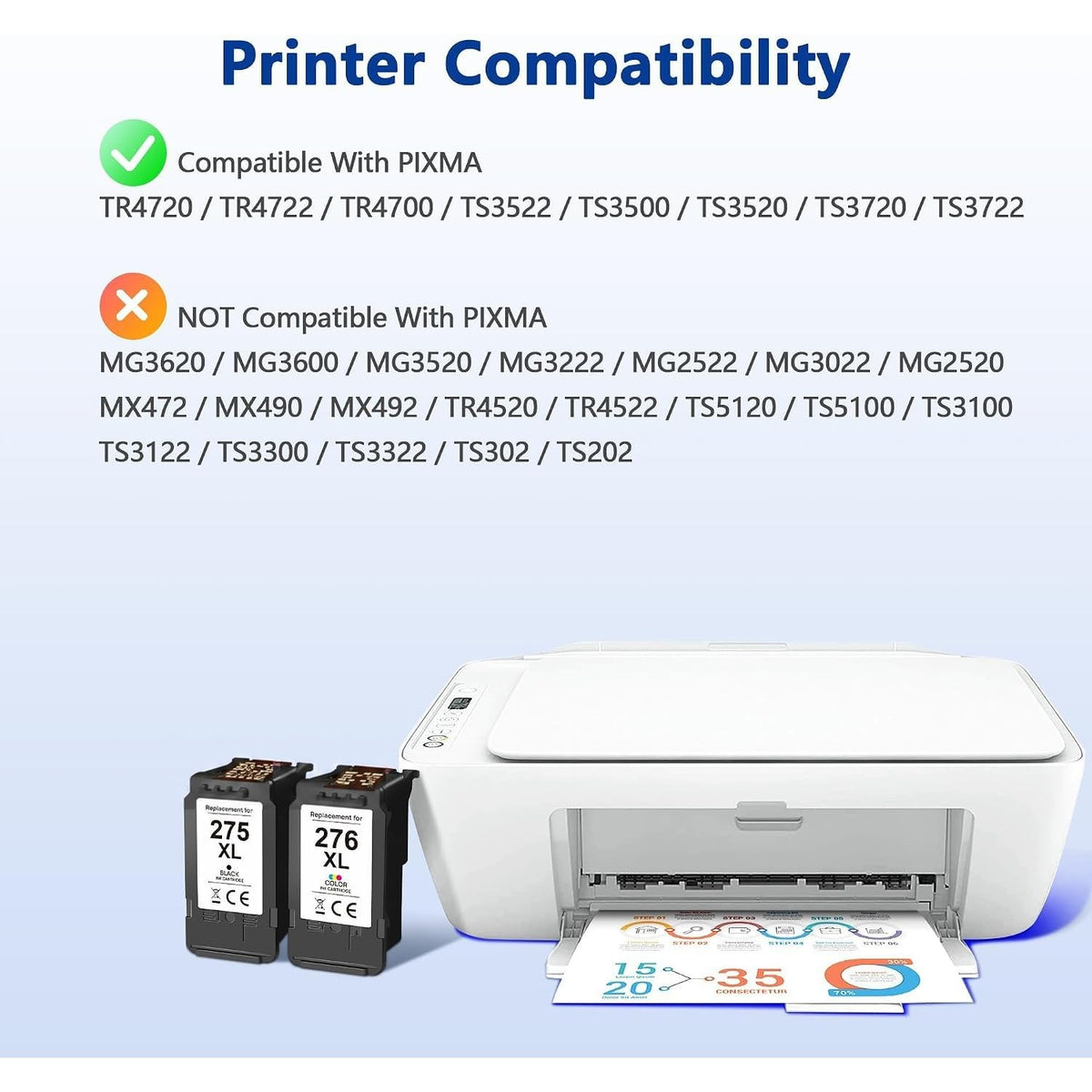 PG-275XL CL-276XL Replacement for Canon 275 and 276 Ink Cartridges for Canon Ink 275 and 276 275XL 276XL Combo Pack Use to PIXMA TR4720 TS3522 TR4700 TS3722 TS3500 TS3520 TS3720 TR4722 (2 Pack)