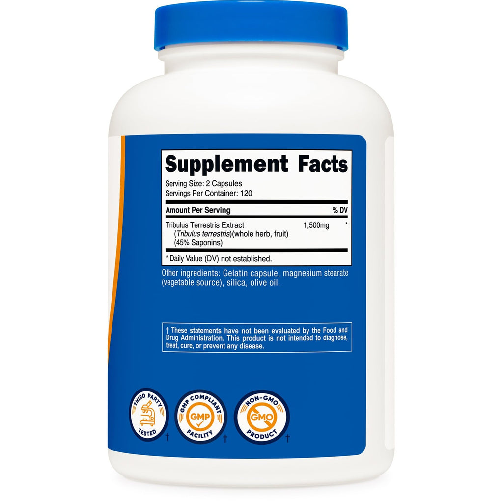 Nutricost Tribulus Terrestris Extract 1500mg, 240 Capsules, 45% Saponins | 120 Servings, Gluten Free, GMO-Free