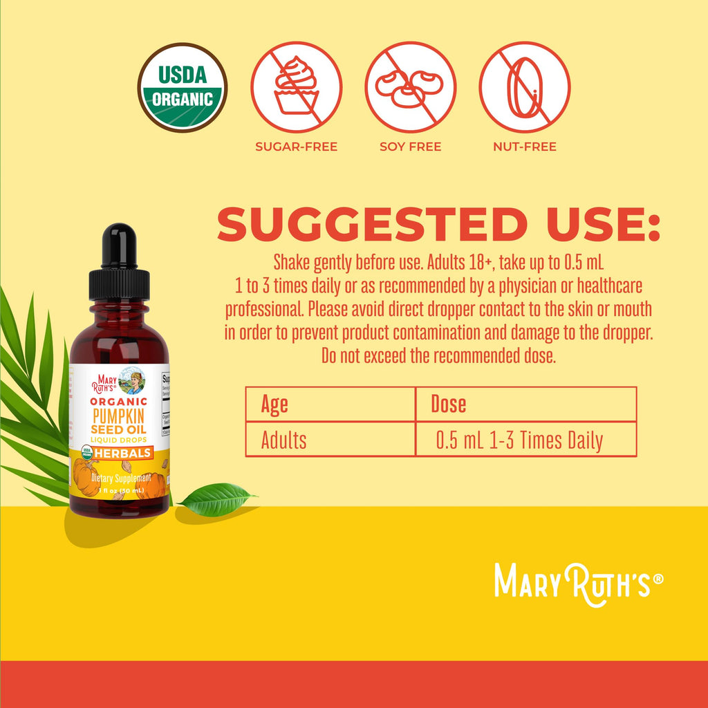 MARYRUTH'S Organic Pumpkin Seed Oil Cold Pressed, Sugar Free, 60 Servings | 2 Month Supply, USDA Organic Liquid Drops, Urinary Health in Men, Sugar Free, Vegan, Non-GMO