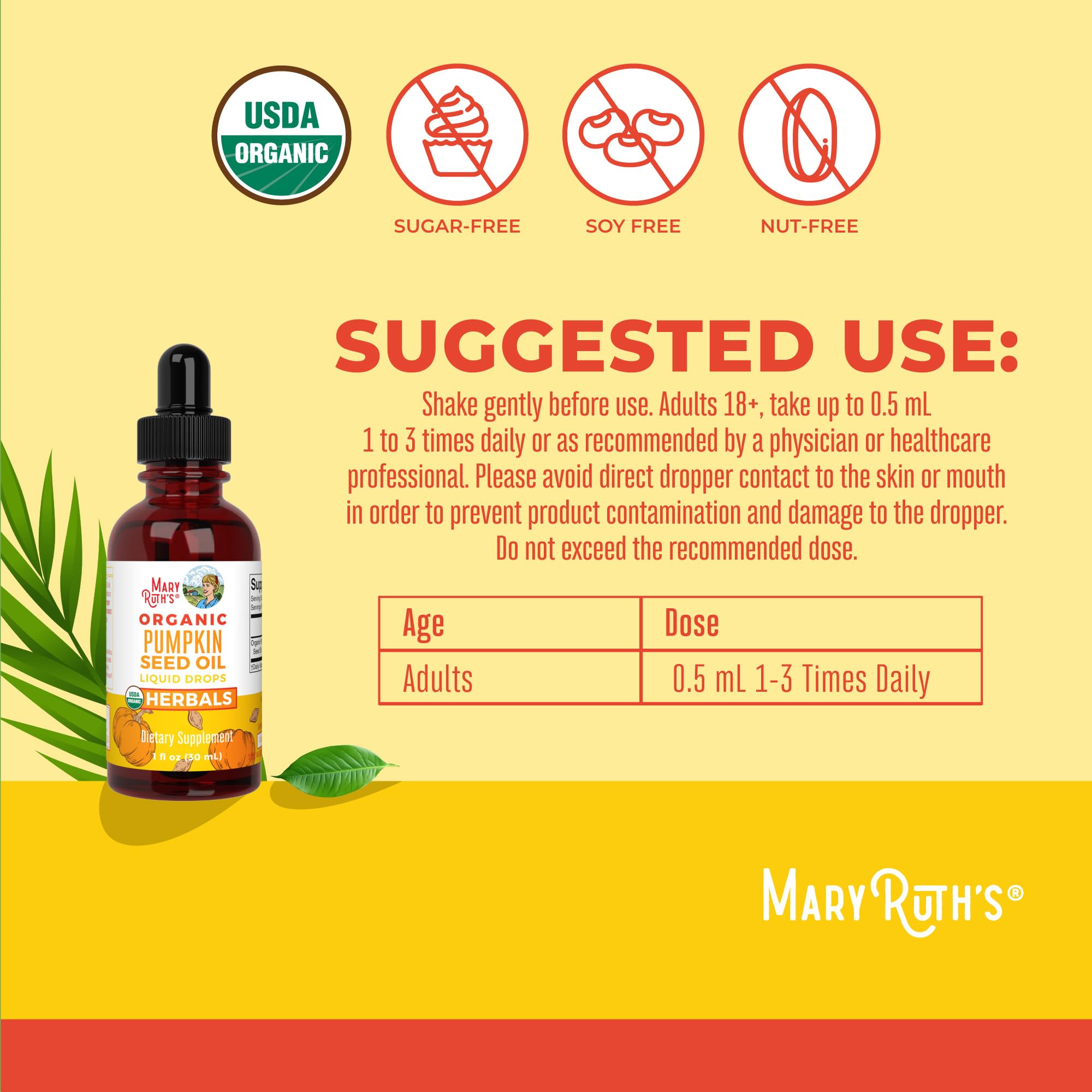 MARYRUTH'S Organic Pumpkin Seed Oil Cold Pressed, Sugar Free, 60 Servings | 2 Month Supply, USDA Organic Liquid Drops, Urinary Health in Men, Sugar Free, Vegan, Non-GMO