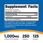 Nutricost L-Lysine 1000mg, 250 Capsules, 500mg Per Cap, Gluten Free | GMO-Free