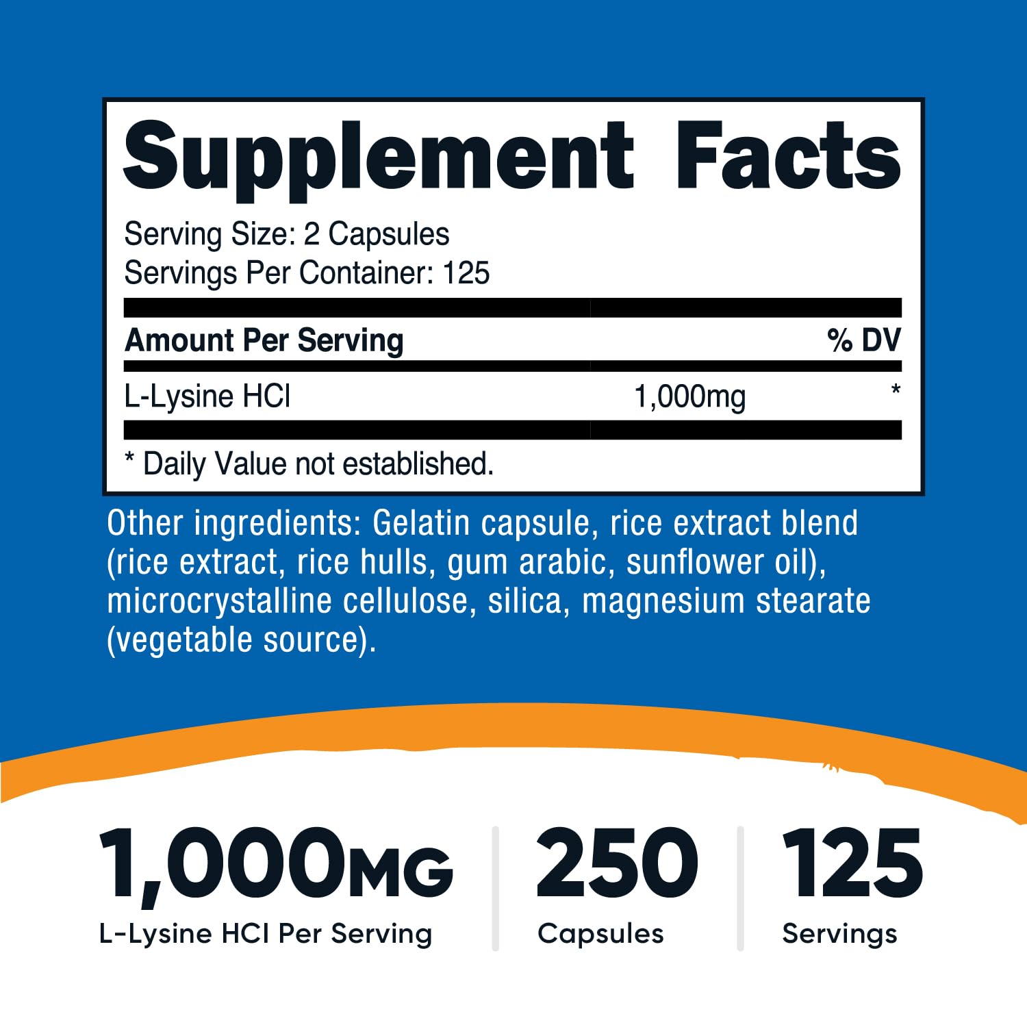 Nutricost L-Lysine 1000mg, 250 Capsules, 500mg Per Cap, Gluten Free | GMO-Free