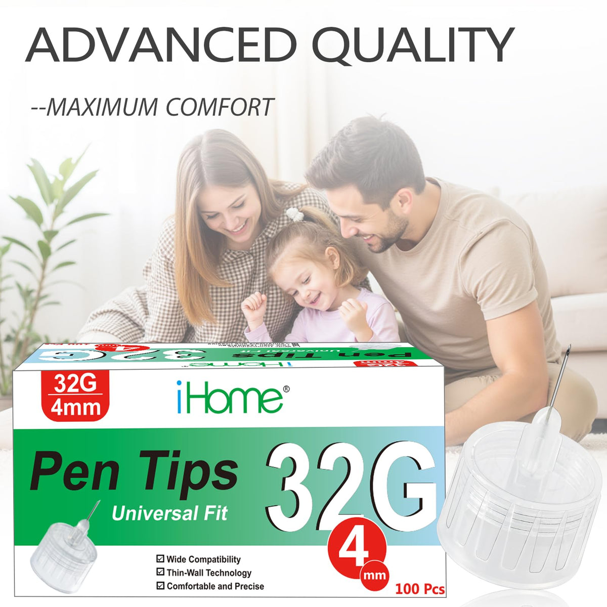 iHome 32G x 4mm Pen Tips 100 Count Universal Fit Comfortable Design 32G 4mm(5/32")