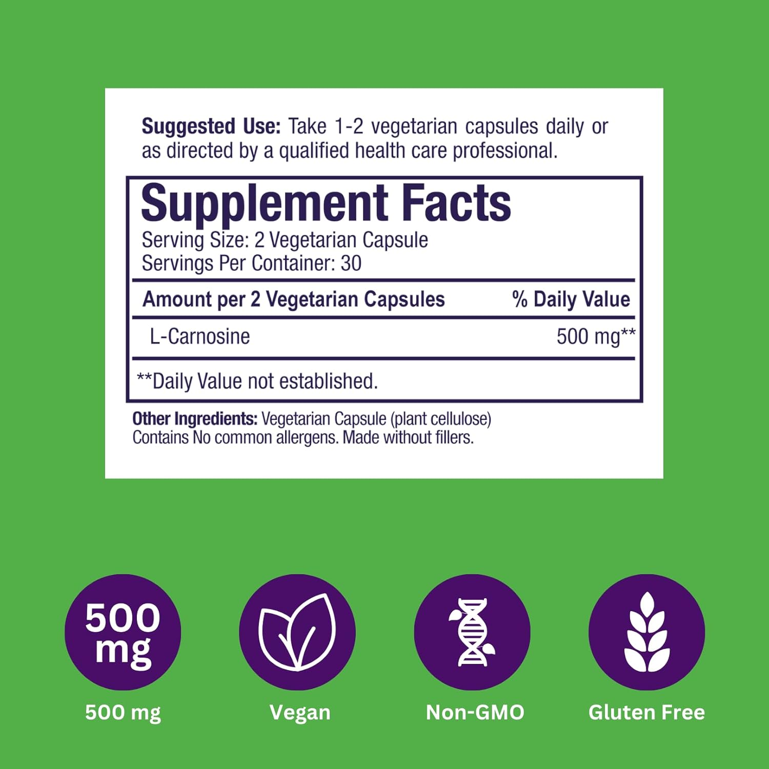 Buy now Paradise Herbs L-Carnosine, Super Potent, Ultra Pure, Antioxidant, Vegan, Non GMO, Gluten Free, 60 Vegetarian Capsules at indiglob india