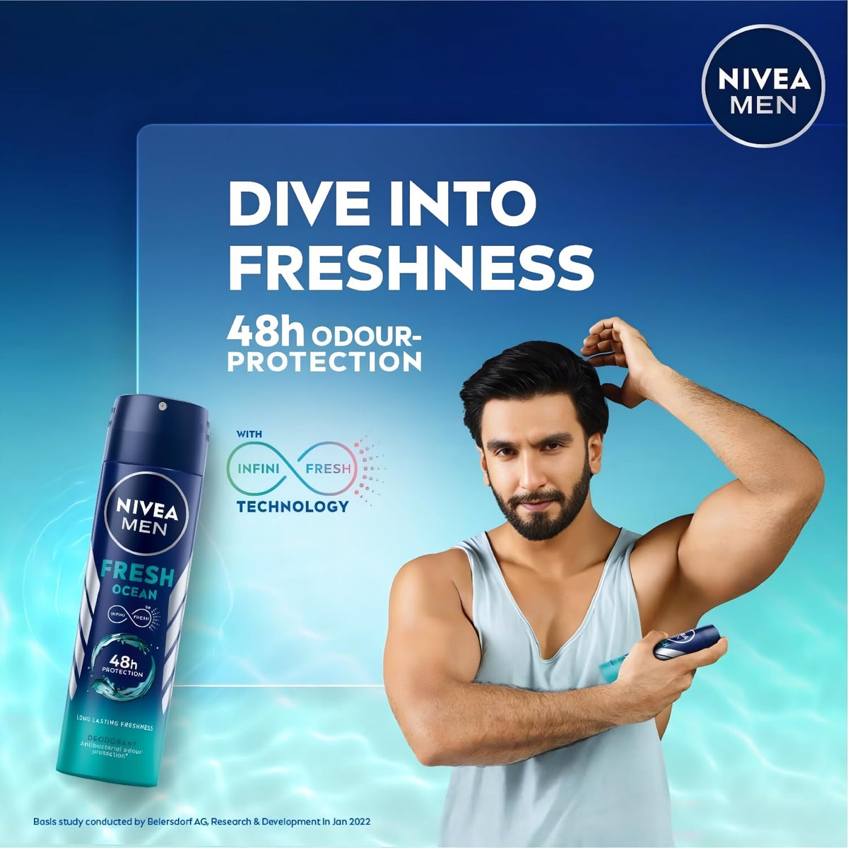 NIVEA MEN Fresh Ocean Deodorant Spray with Ocean Extracts, Long-Lasting Aqua Scent, Odor Protection & Skin Care, 150ml Body Spray for Men, Fresh Citrus, Lavender & Amber Fragrance, Pack of 3