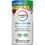 Rainbow Light Mens Multivitamin One + for 50 Plus | 60 Caplets | Supports Muscle Health | with Vitamins C, D, and Zinc | Real Food Nutrients, Digestive Enzymes & Probiotics