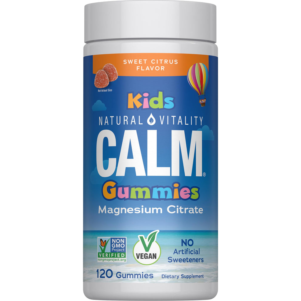 Natural Vitality Kids Calm Magnesium Gummies | Sweet Citrus Flavored Stress Relief Supplement | No Artificial Sweetners & Gluten Free Formula | 120 Count