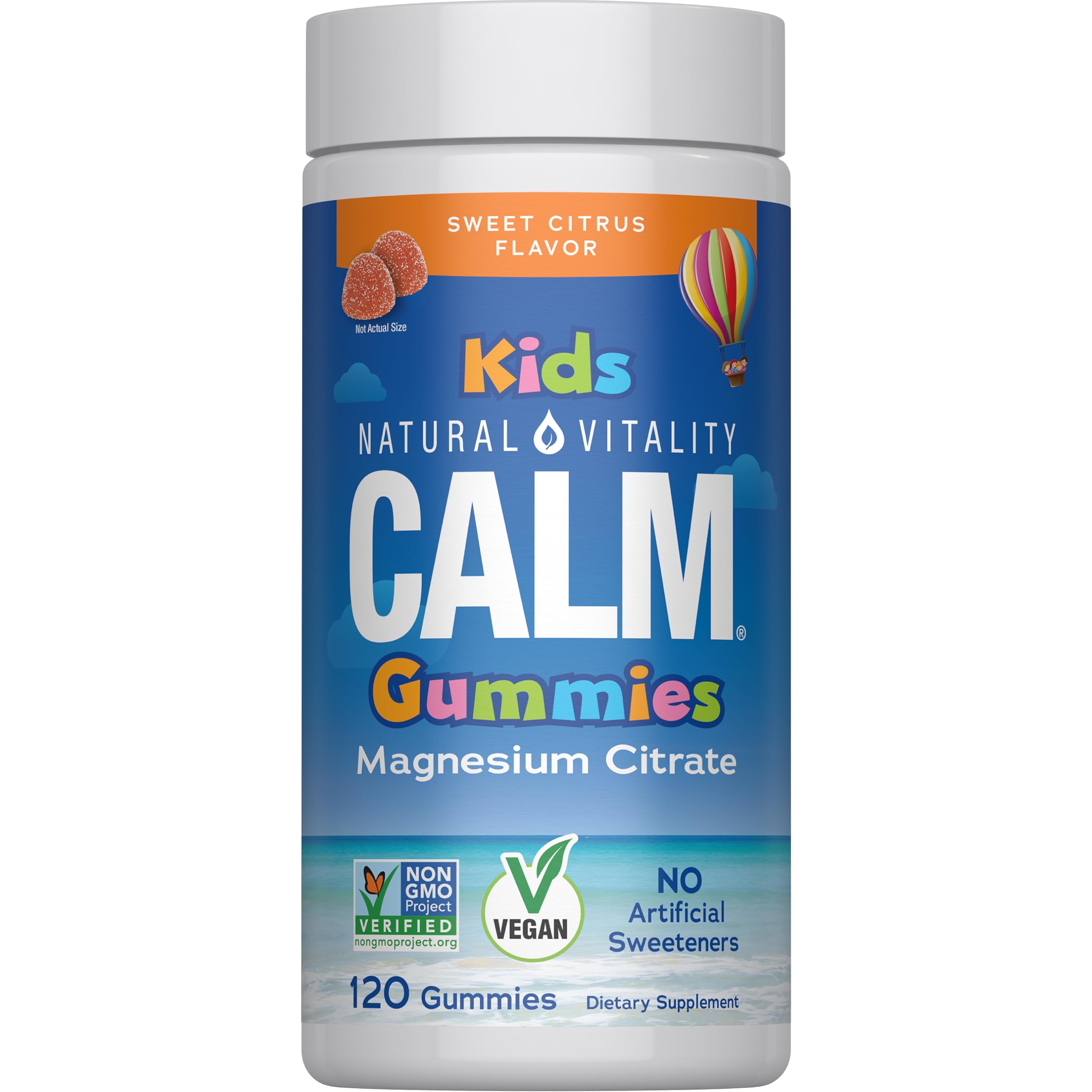 Natural Vitality Kids Calm Magnesium Gummies | Sweet Citrus Flavored Stress Relief Supplement | No Artificial Sweetners & Gluten Free Formula | 120 Count