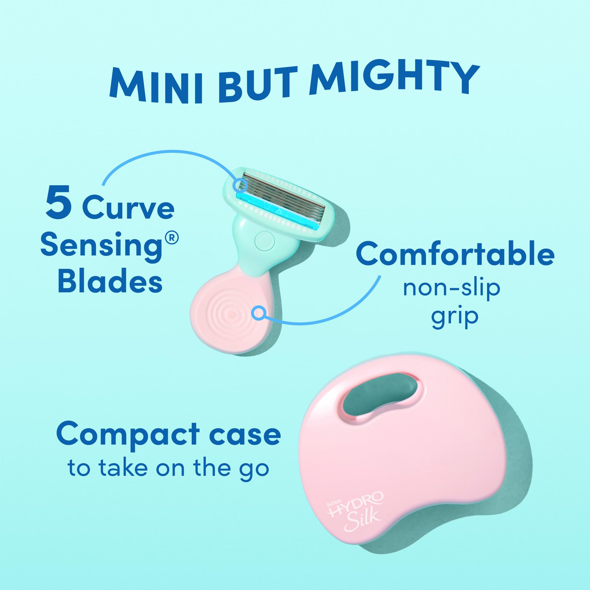 Schick Hydro Silk Mini Razor for Women | Womens Razors for Shaving, Travel Size Toiletries, 5-Blade Travel Razor, Includes 1 Mini Handle, 1 Refill & 1 Case