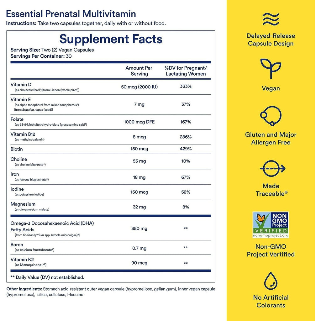 Ritual Women's Prenatal Multivitamins - 60 Capsules - 30 Servings | Clinical-Backed - Key Essential Vitamins and Minerals to Support Mom and Baby During Pregnancy* - Choline - Vegan - Citrus