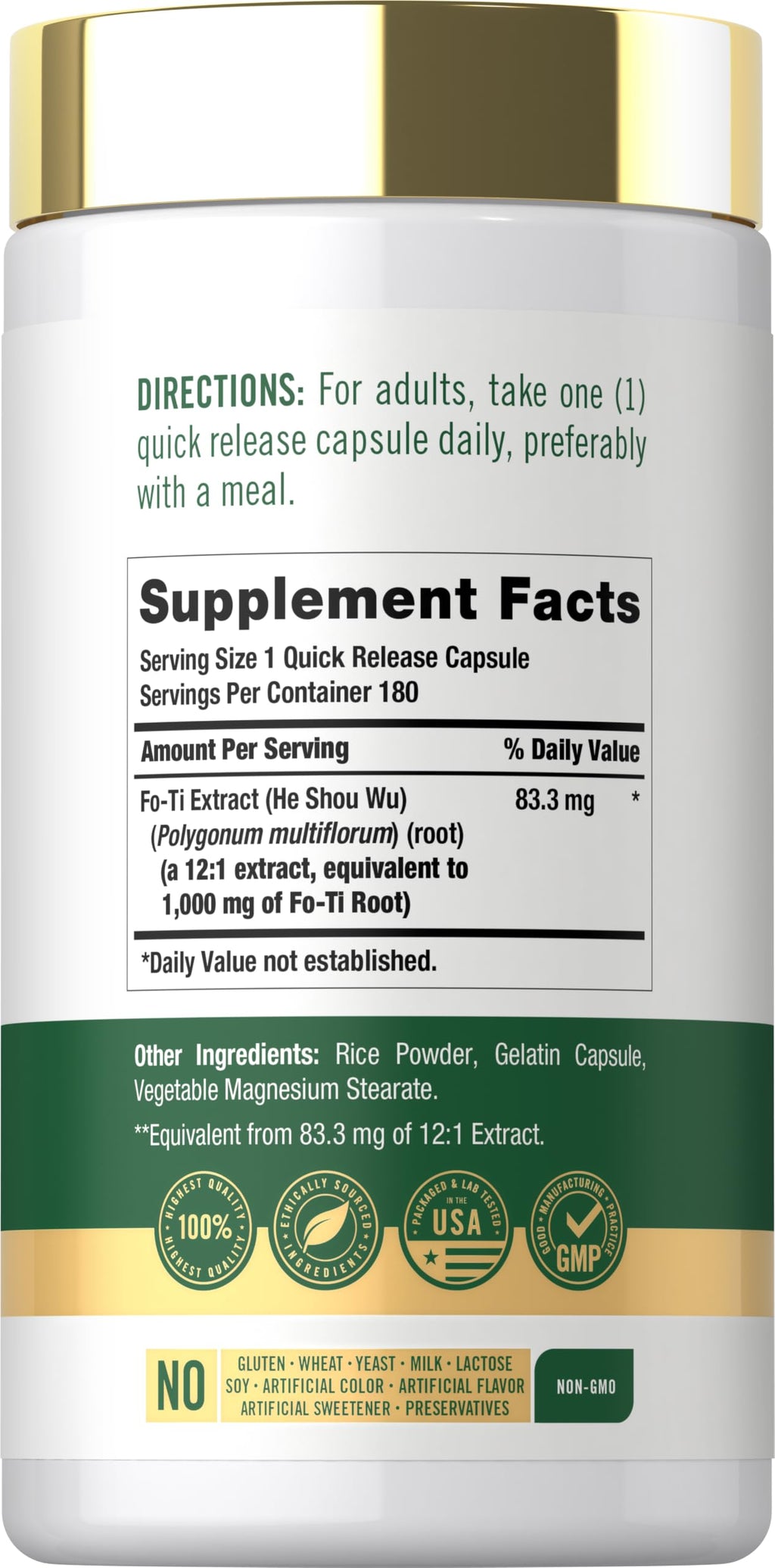 Carlyle Fo-Ti Supplement | 180 Capsules | He-Shou-Wu Root Extract
