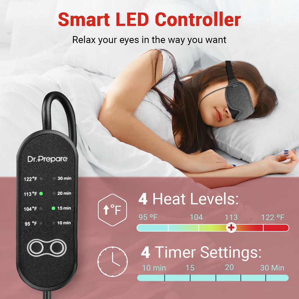 Buy now DR.PREPARE Heated Eye Mask With Temperature & Timer Control, USB Warm Compress for Dry Eyes, Sleep, Blepharitis, Dark Circles, MGD and Puffy Eyes - Earplugs Included at indiglob india