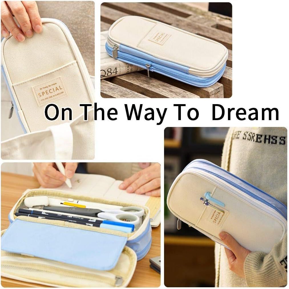 Buy now EASTHILL Big Capacity Pencil Pen Case Office College School Large Storage High Capacity Bag Pouch Holder Box Organizer Light Blue at indiglob india