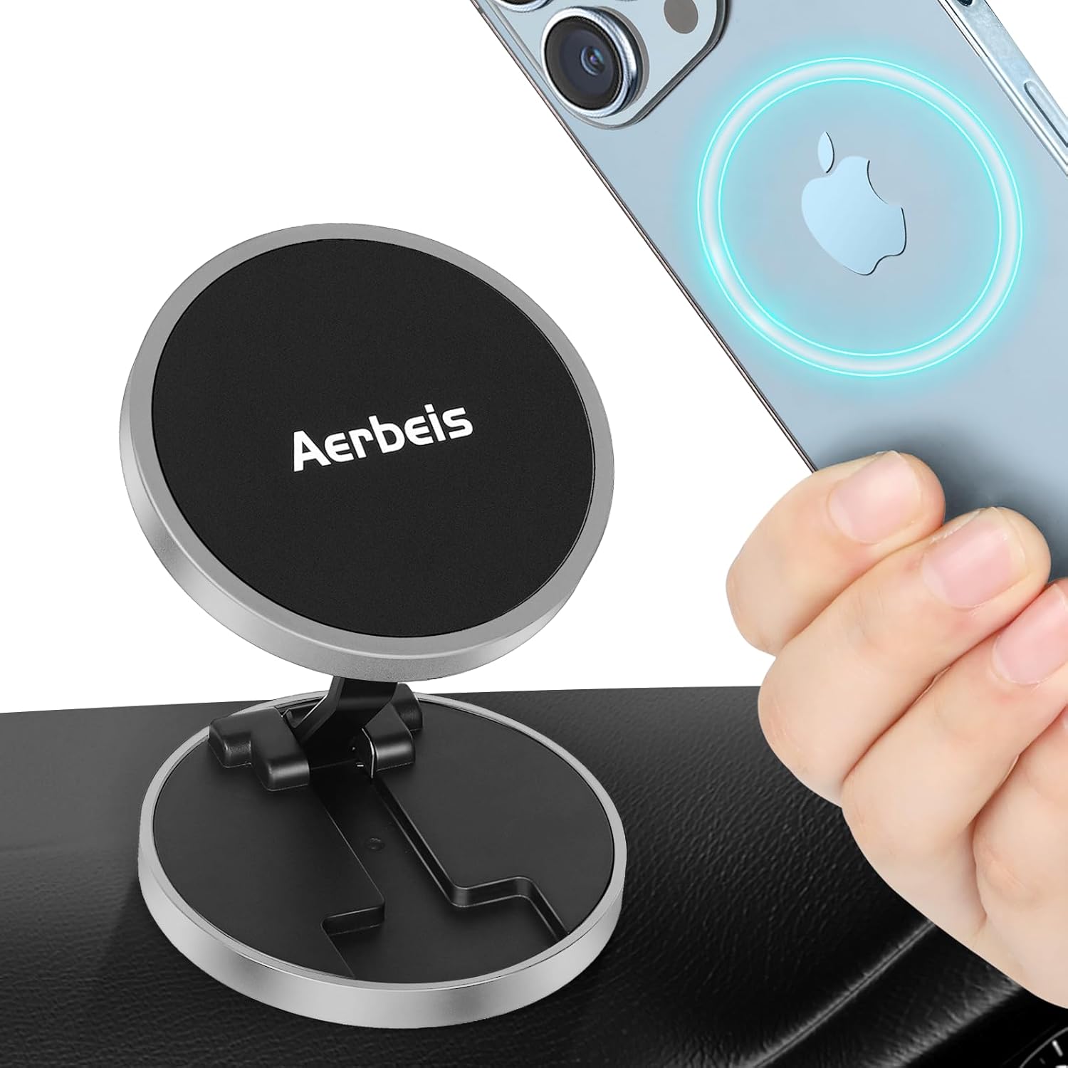 Buy now Magnetic Phone Holder for Car - Folding Car Phone Mount Adapter Dual Metal Magnetic Phone Holder Stand for Magsafe iPhone and All Android Smartphones Silver at indiglob india