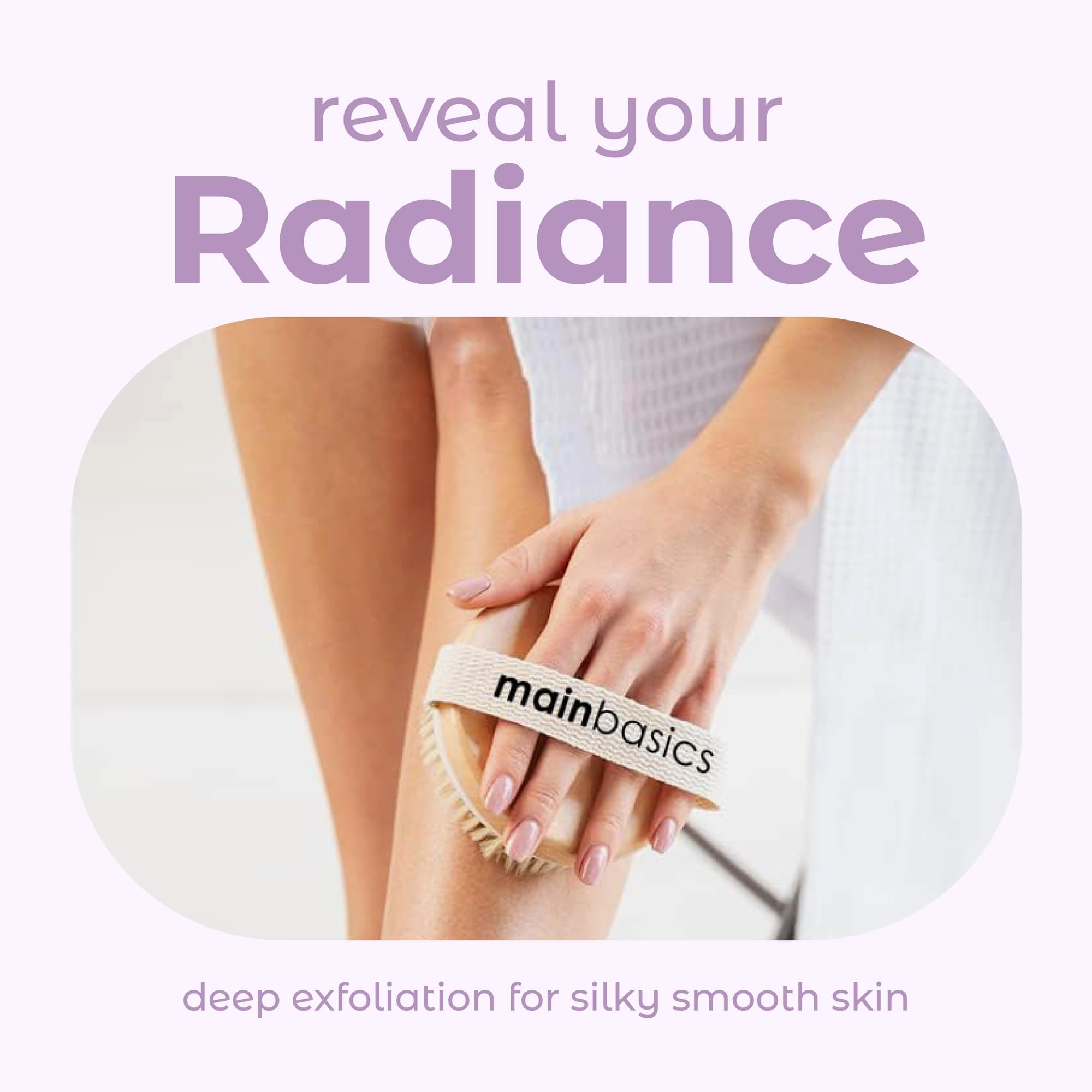 MainBasics Dry Brushing Body Brush | Lymphatic Drainage, Dry Skin, Cellulite, Blood Circulation, Exfoliating Natural Bristles and Massage Nodes