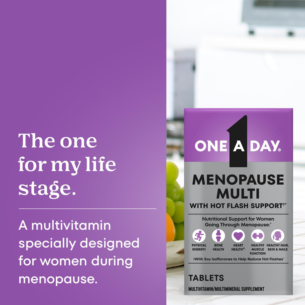 One A Day Women's Menopause Multivitamin, Menopause Support, 50 Count | Soy Isoflavones for hot flash support (3), Convenient daily tablet, For women 50+