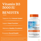 Doctor's Best Vitamin D3 5000IU, Non-GMO, Gluten & Soy Free, Regulates Immune Function, Supports Healthy Bones, White, No Flavour, 180 Count