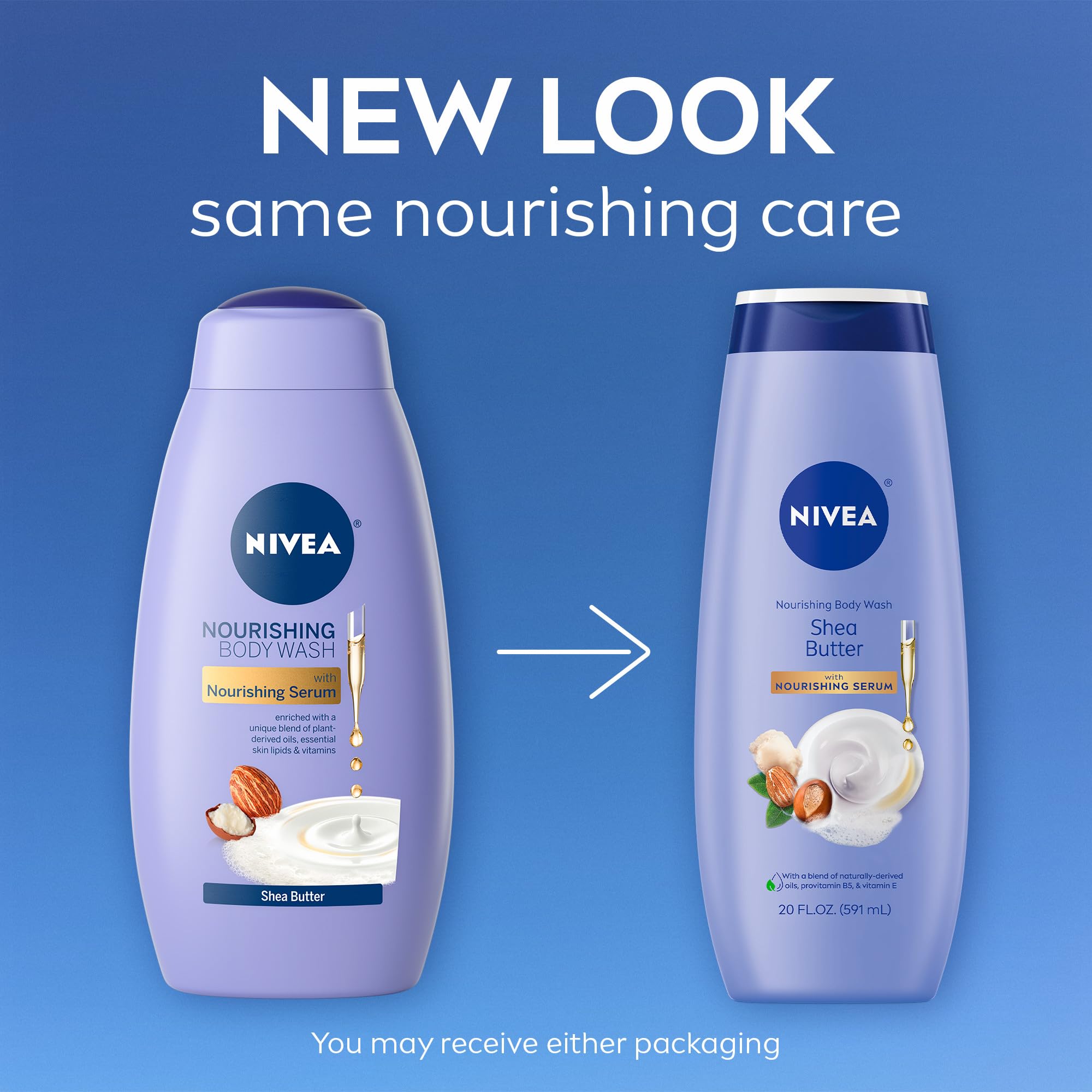 NIVEA Nourishing Shea Butter Body Wash, Nourishing Serum, 20 FL OZ | Moisturizing Body Wash Enriched with Provitamin B5 and Vitamin E, for Softer Skin, Shaving Cream Alternative