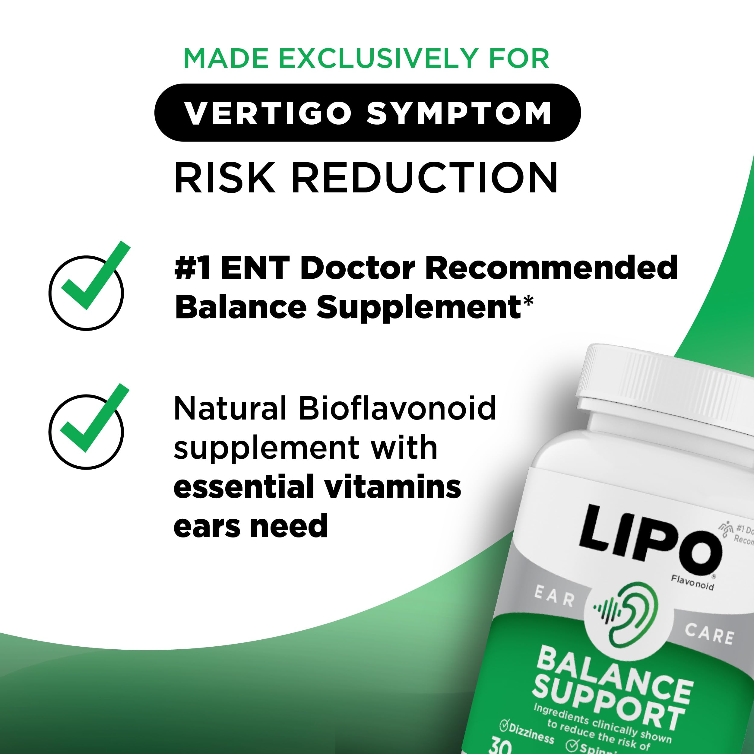Lipo-Flavonoid for Vertigo & Dizziness Relief, Clinically Tested Formula with Ginkgo Biloba, Vitamin D, & Vitamin B Complex, Inner Ear Health & Balance Support, 30-Count (Pack of 2)