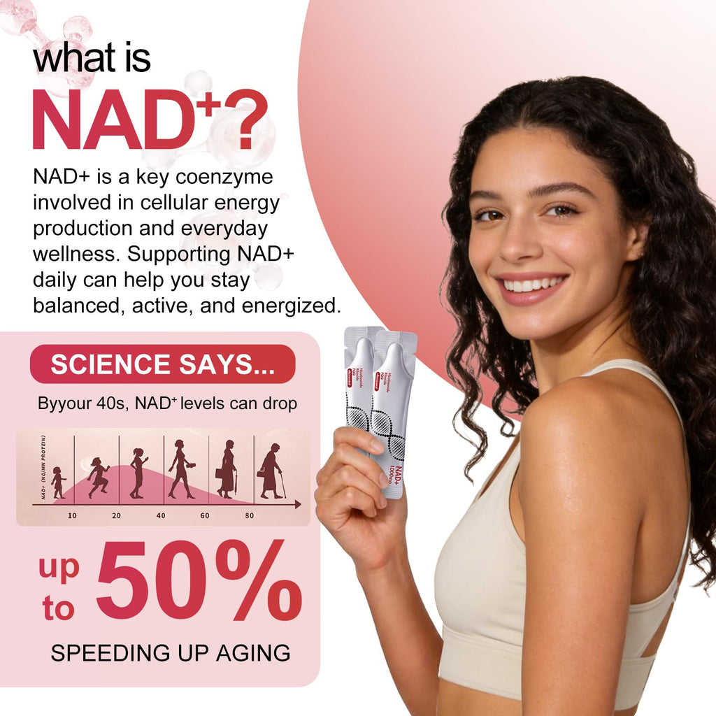 Updated NAD Plus 1000mg Liquid Supplement for Women & Men, 30 Packets