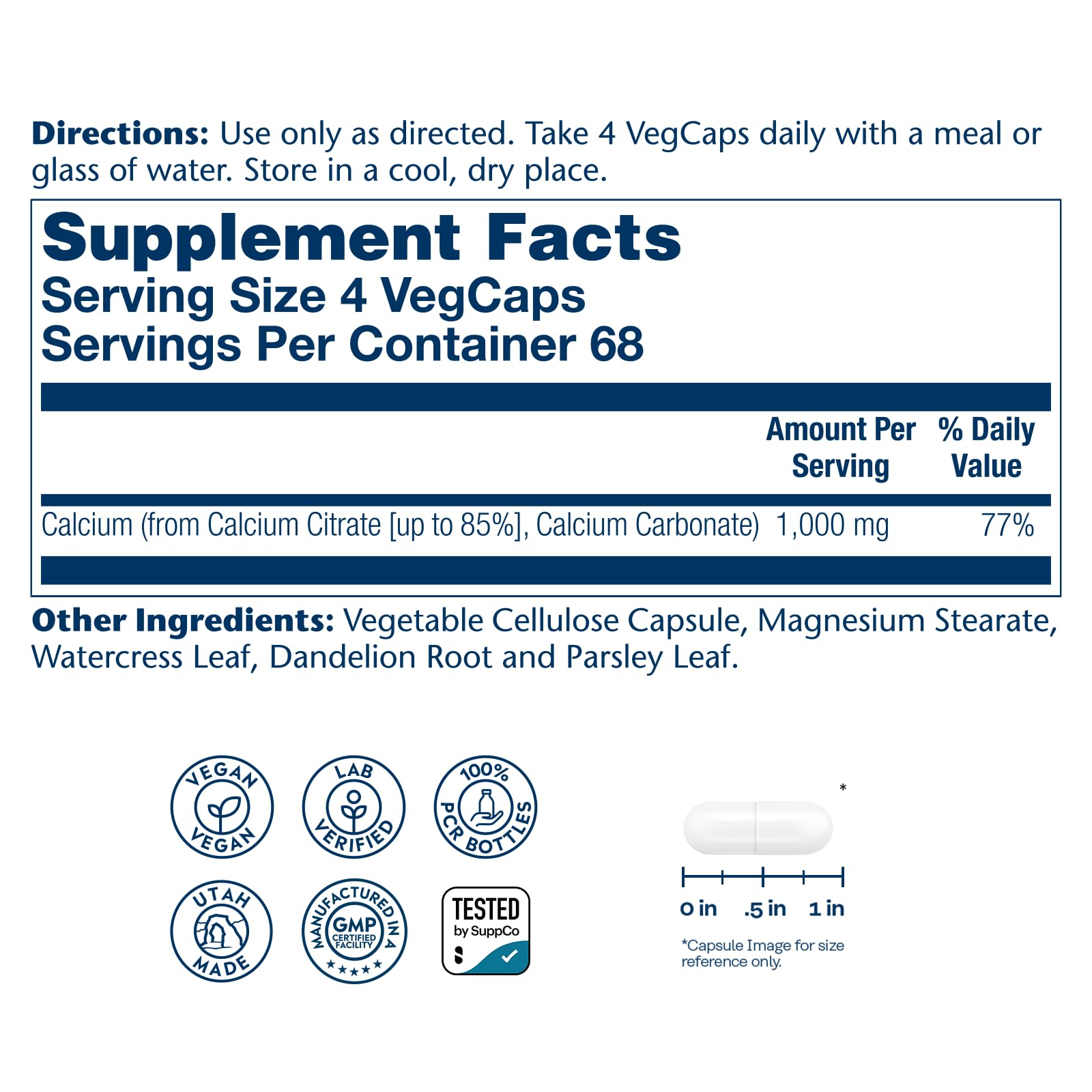 SOLARAY Calcium Citrate 1000 mg, 275 VegCaps | Bone & Teeth Support, Gentle Digestion Formula, 68 Servings, Vegan, Lab Verified