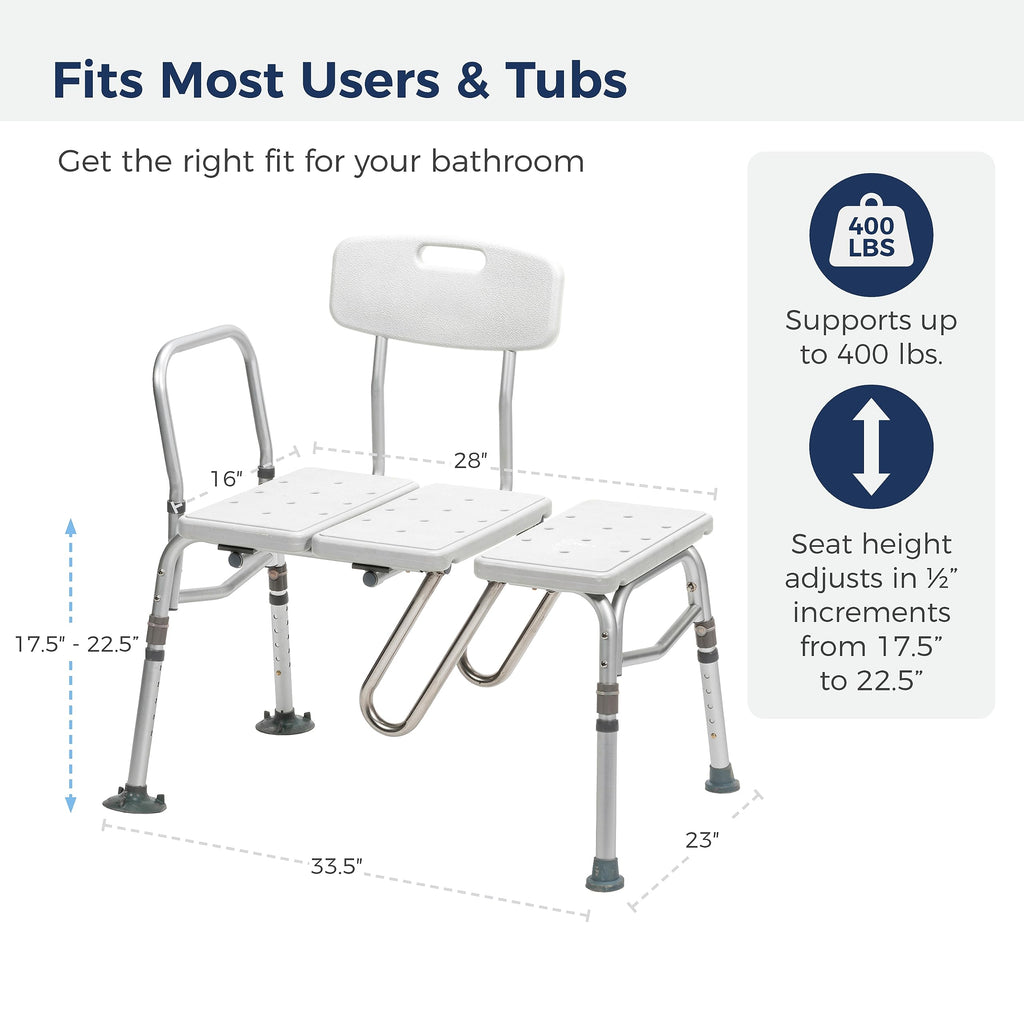 Drive Medical Splash Defense Tub Transfer Bench, Adjustable Height, White