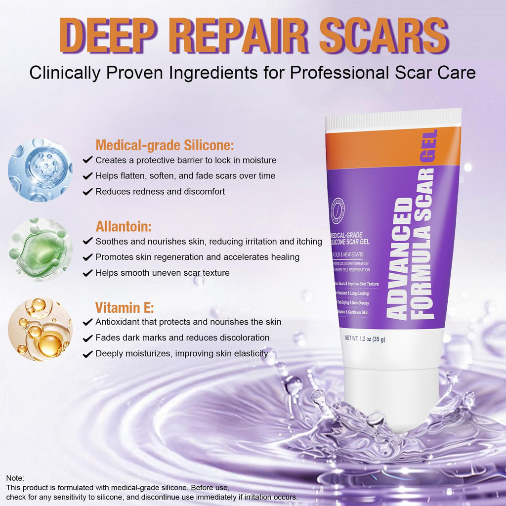 Silicone Scar Gel for Old and New Scars, Quick-Dry Scar Care for Face & Body, Helps Smooth, Soften & Flatten Raised Scars from C-Section, Burns, Acne & Surgery