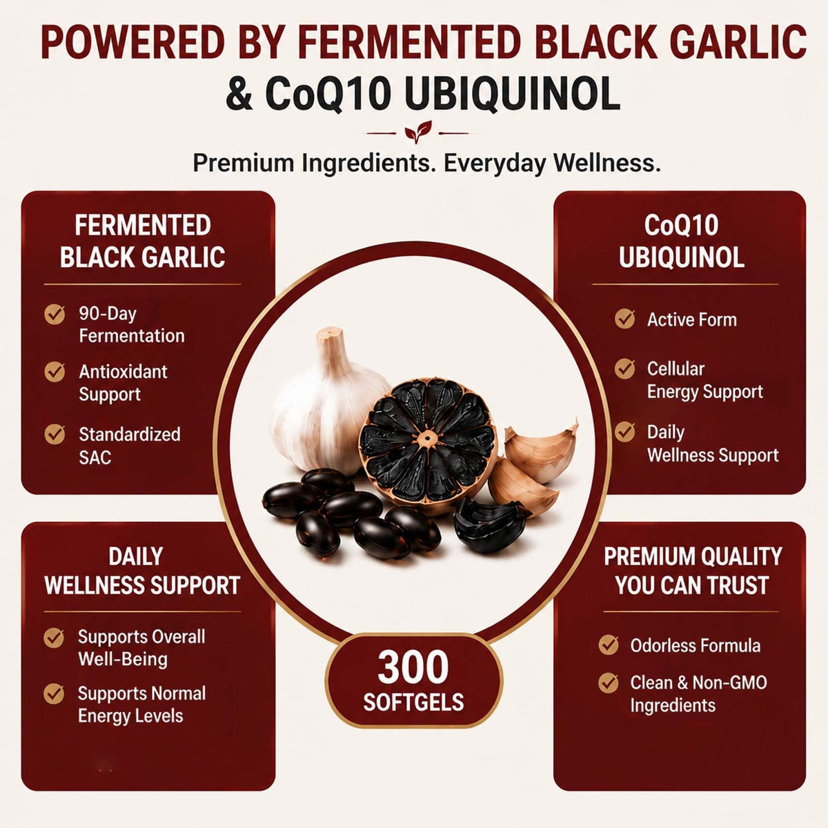 EverWell Black Fermented Black Garlic + CoQ10 Ubiquinol Softgels