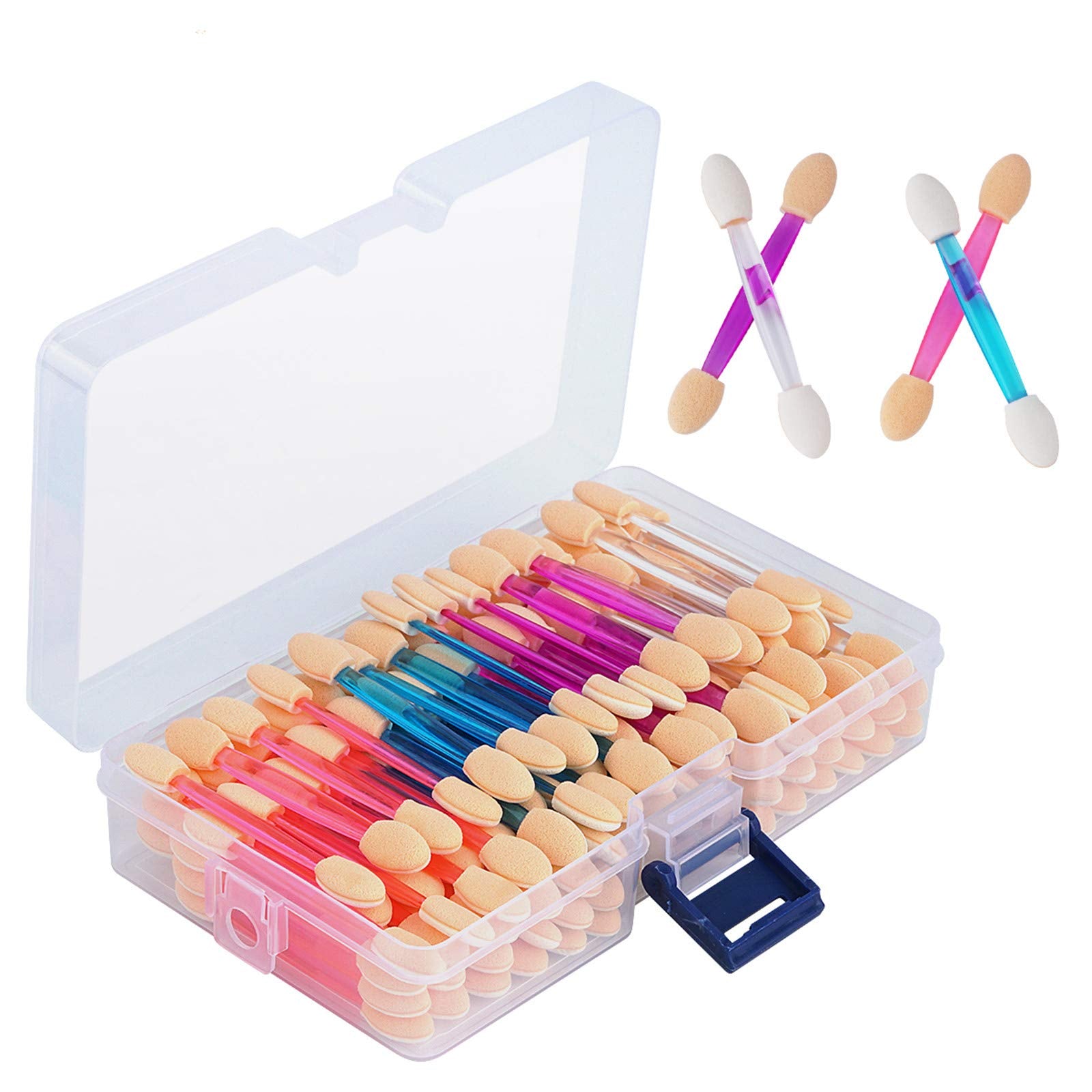 Cuttte 120PCS Disposable Eye Shadow Applicators Sponge with Container | 2.44' Length Dual Sides Eyeshadow Brushes, Eye Makeup Sponges, Chrome Nail Powder Applicators, Black