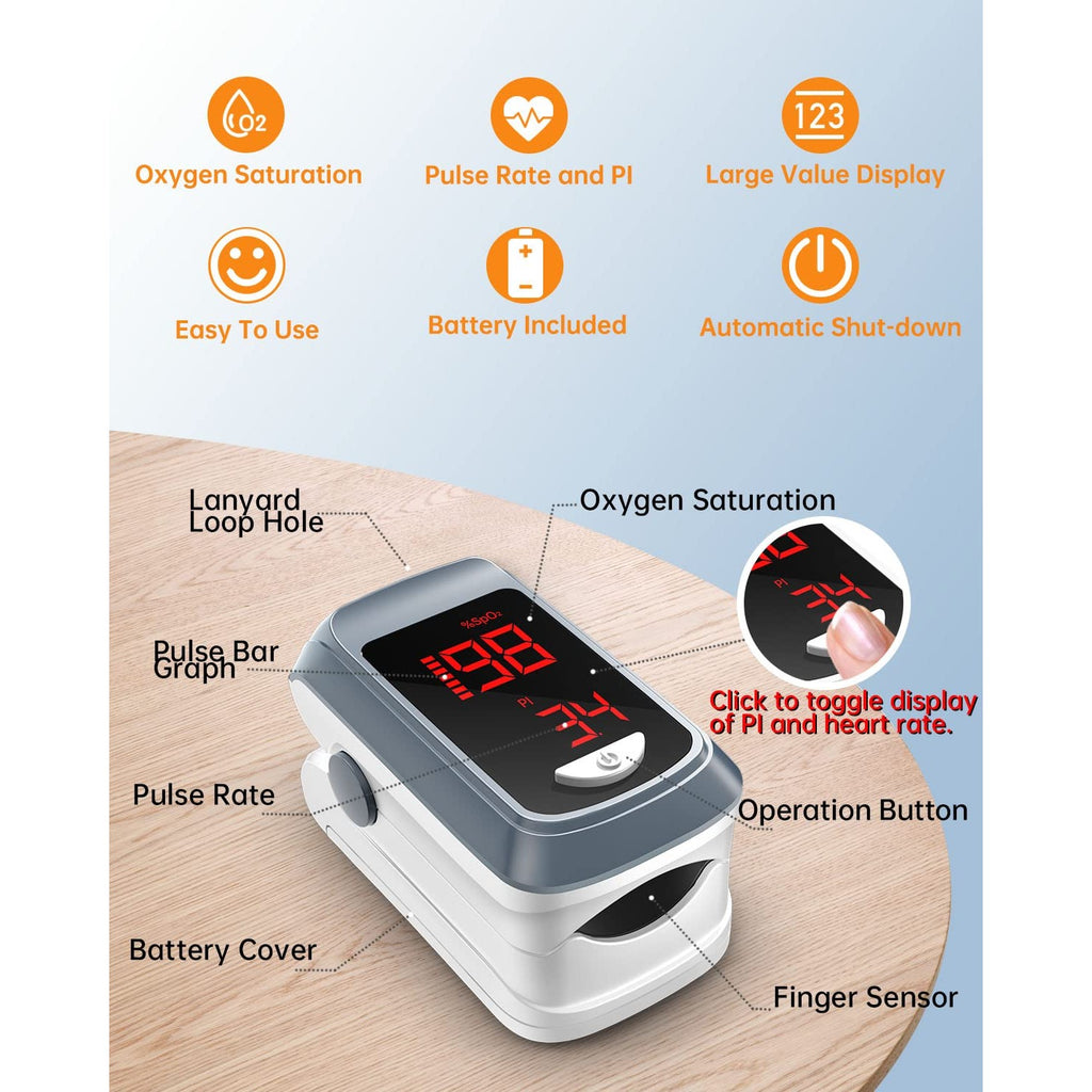 HOLFENRY Pulse Oximeter Fingertip - HOLFENRY Oxygen Monitor Fingertip Mini SpO2 Pulse Oximeter Oxygen Saturation Monitor for SpO2/Heart Rate/PI Pulse Ox
