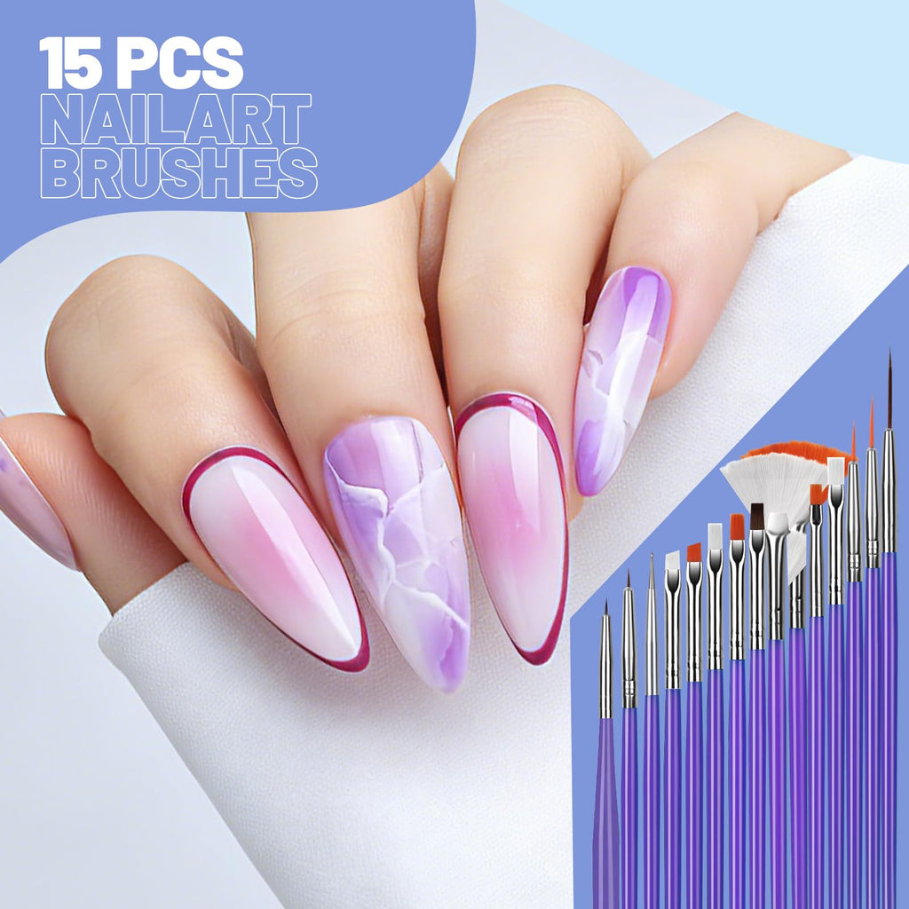 Teenitor Nail Art Tools Set, 23 Pcs Nail Art Brushes, 5 Pcs Nail Dotting Tool, 2 Set of Nail Stand, 100 Pcs Double-Sided Adhesive Tabs, Nail Art Palette, Brushes Holder, Purple