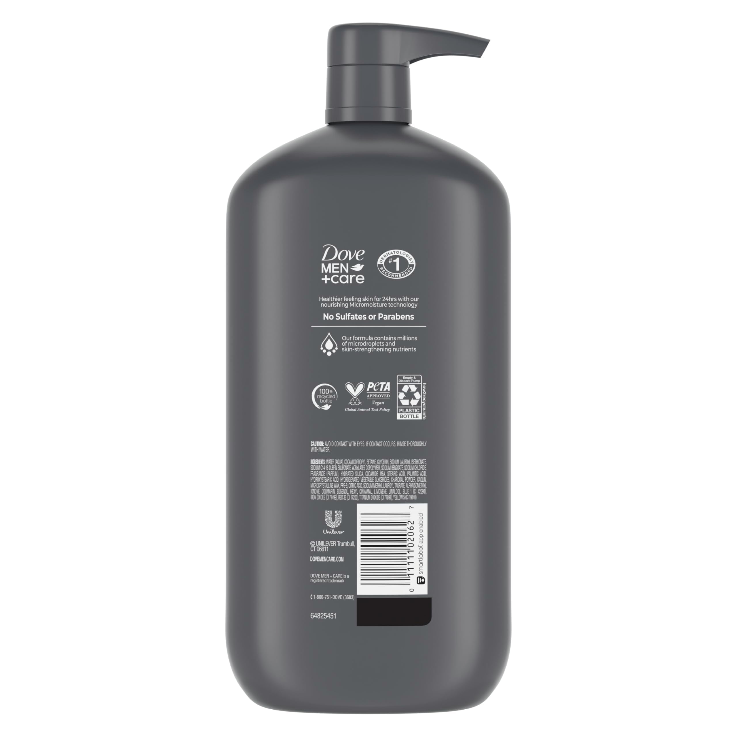 DOVE MEN + CARE Body and Face Scrub, Charcoal Body Wash, 30 oz | For rough skin, Helps exfoliate and hydrate, With charcoal + clay scrub, For daily showers, Micro moisture care