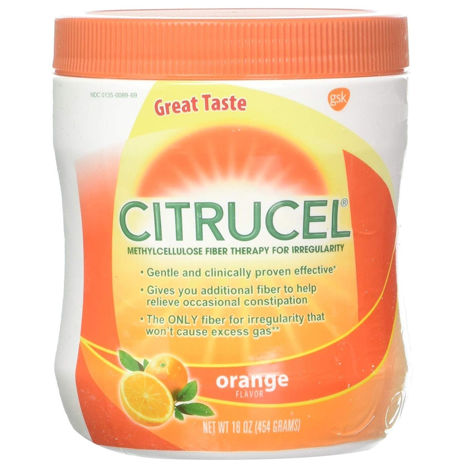 Citrucel Powder Fiber Therapy for Occasional Constipation Relief, 30 oz | Sugar Free, Methylcellulose Fiber Therapy for Irregularity That Won't Cause Gas, Orange Flavor