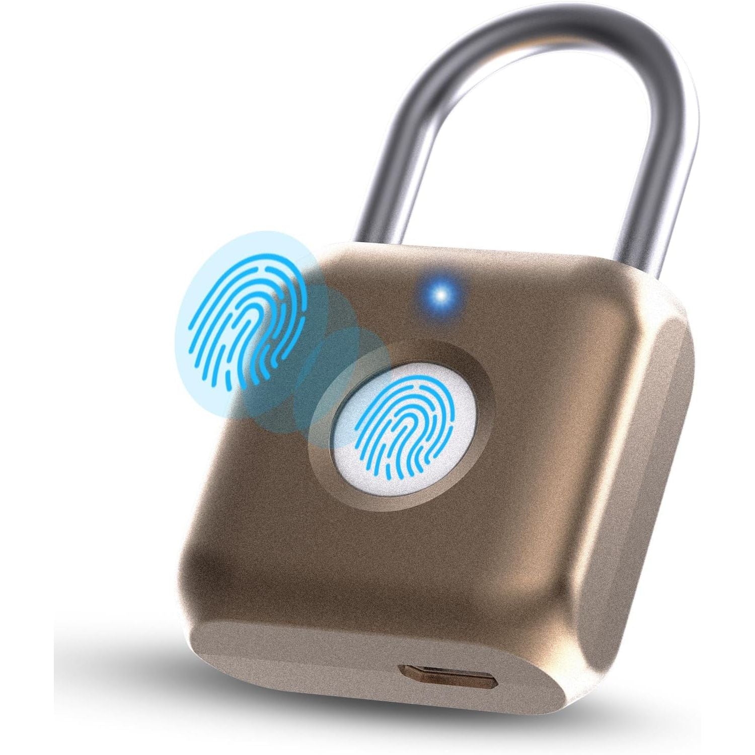 Buy now Pothunder Fingerprint Smart Padlock Lock, Biometric Metal Keyless Thumbprint Lock, Waterproof, USB Rechargeable, for Gym Locker, School Locker, Luggage, Backpack, Suitcase(Gray) Placer Gold at indiglob india