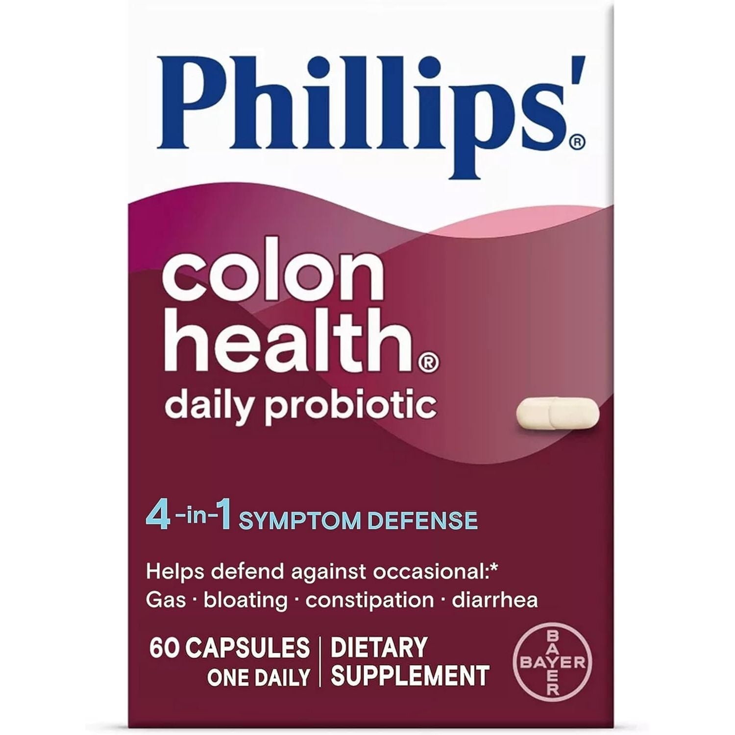 Buy now Phillips' Colon Health Daily Probiotic Capsules, 4-in-1 Symptom Defense to help defend against Occasional Gas, Bloating, Constipation, and Diarrhea, Daily Supplement, 60 Count at indiglob india